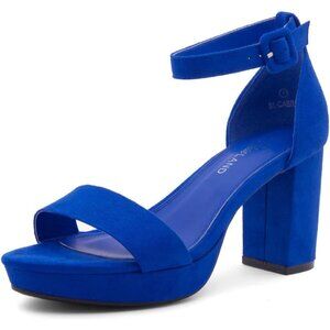 Women's Royal-Blue Sandal Stylish Comfortable Chunky Blocked Strappy Heel Shoe